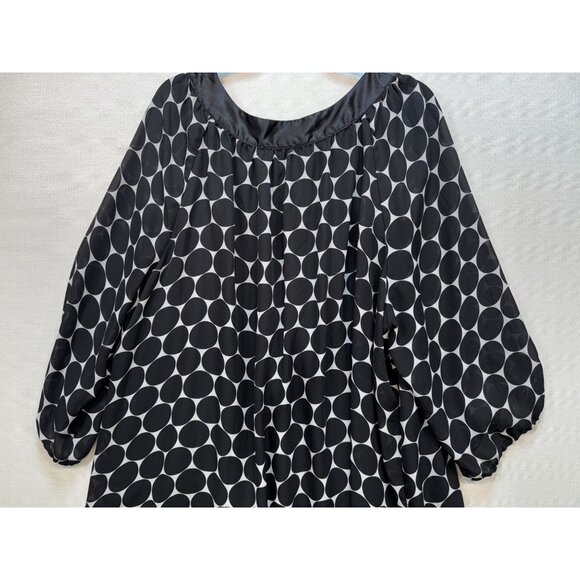 Maggie Barnes Womens Tunic Top Size 4X Black White Polka Dot Beaded Satin - Picture 15 of 16
